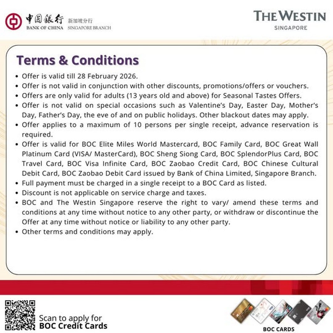 Seasonal-Tastes-The-Westin-Singapore-2 5 November 2025–28 February 2026: Seasonal Tastes, The Westin Singapore: BOC Cardholder Buffet Promotion