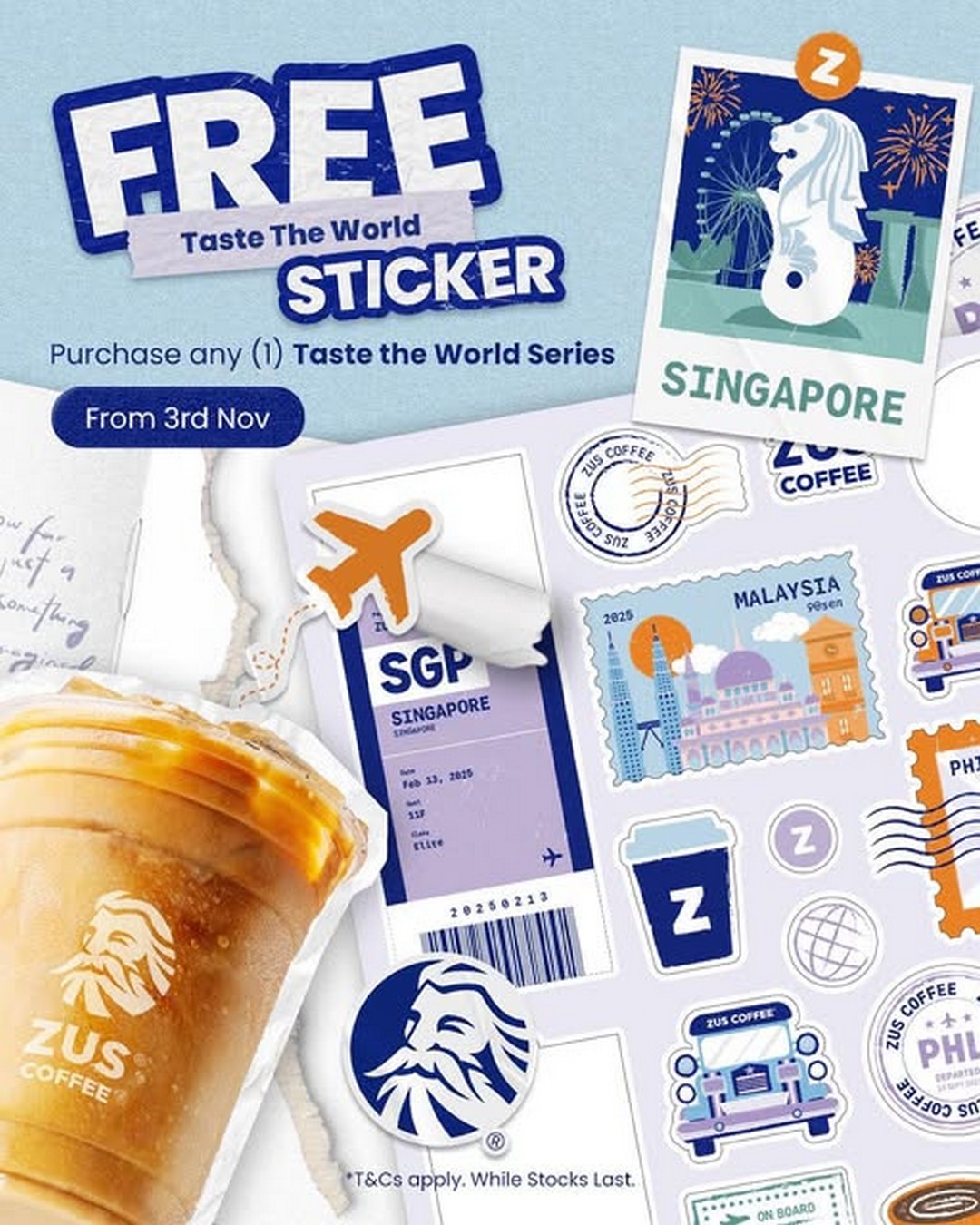 ZUS-Coffee-Singapore-Taste-The-World-Sticker 3 November 2025 onwards: ZUS Coffee Singapore Taste The World Sticker Promotion