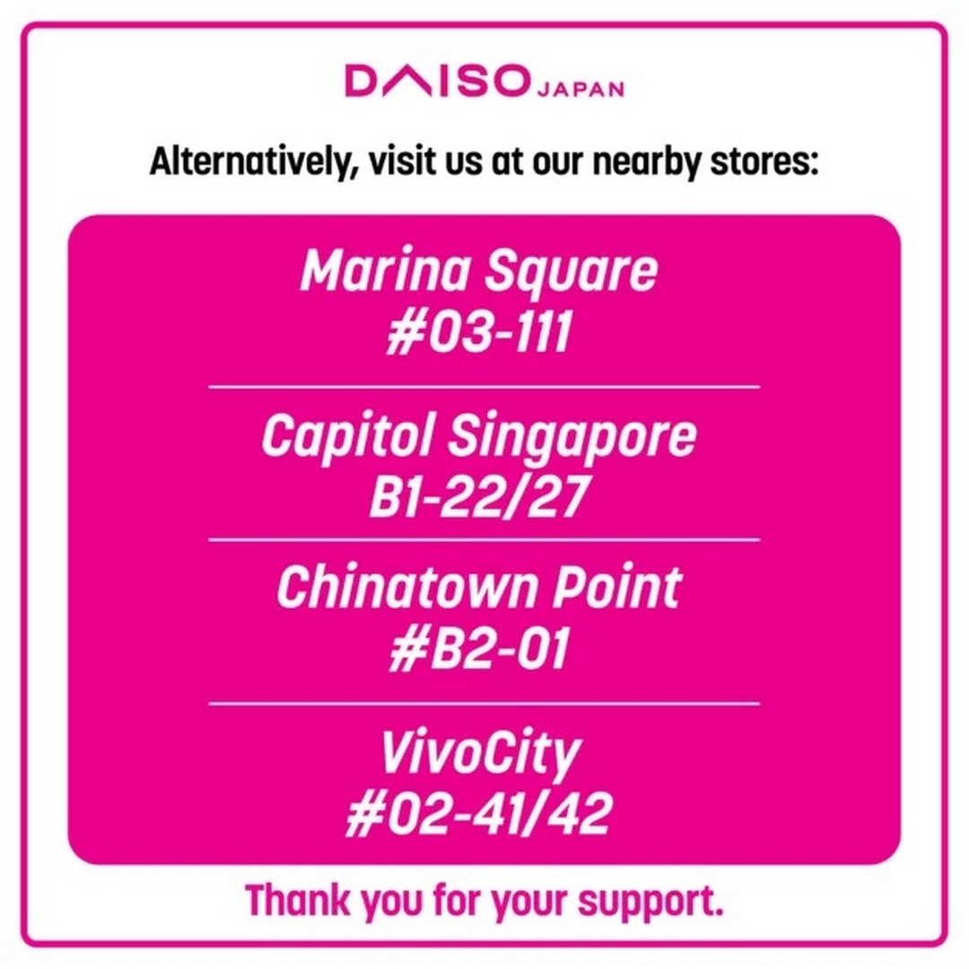 1-9 Now till 4 January 2026: Daiso Singapore 100AM Store Closure Announcement: Farewell Promotion and Final Shopping Opportunity