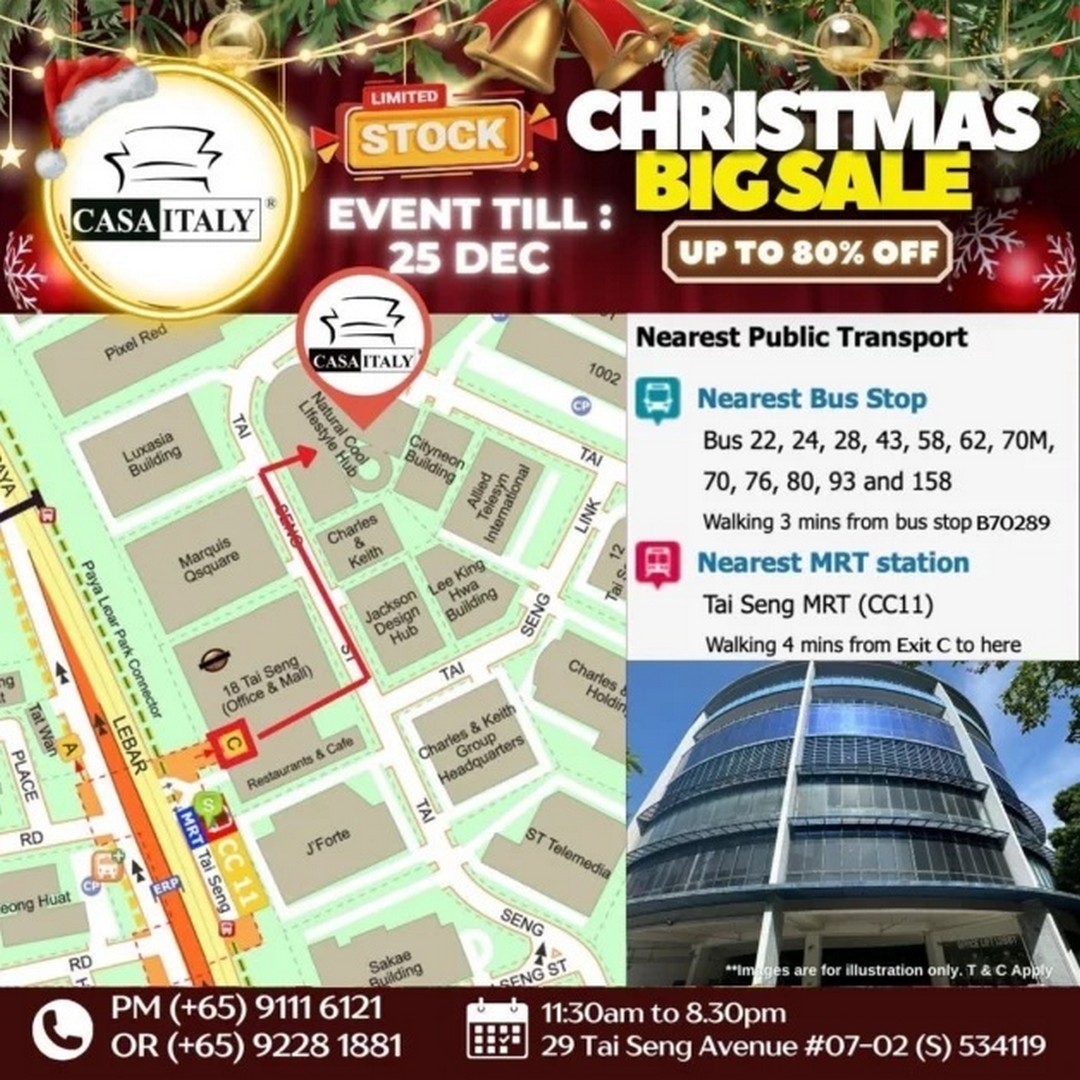 12 Now till 25 December 2025: Casa Italy Christmas Big Sale: Up to 80% OFF Sofas, Mattresses, Dining Tables and Wardrobes