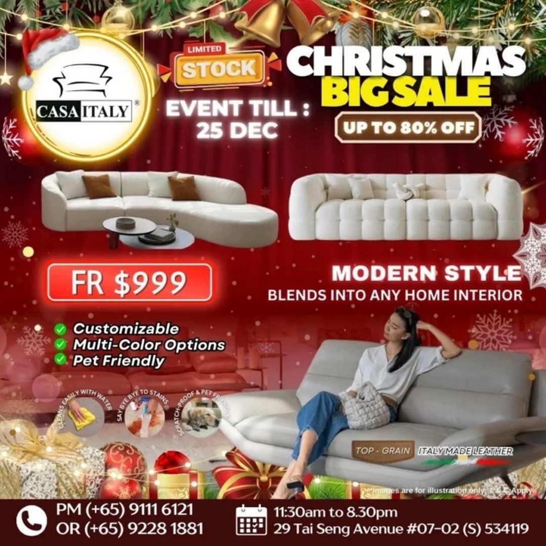 2-6 Now till 25 December 2025: Casa Italy Christmas Big Sale: Up to 80% OFF Sofas, Mattresses, Dining Tables and Wardrobes