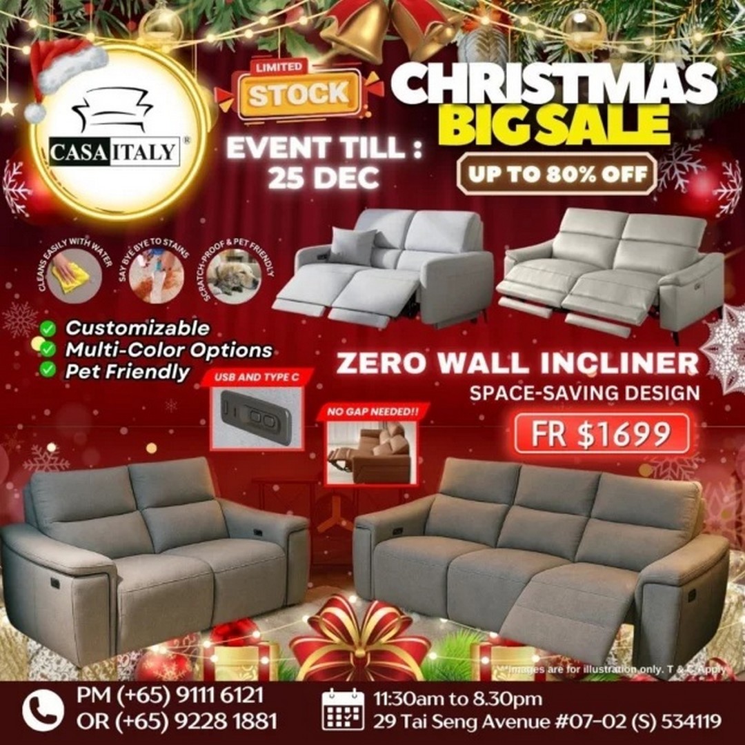 4-3 Now till 25 December 2025: Casa Italy Christmas Big Sale: Up to 80% OFF Sofas, Mattresses, Dining Tables and Wardrobes