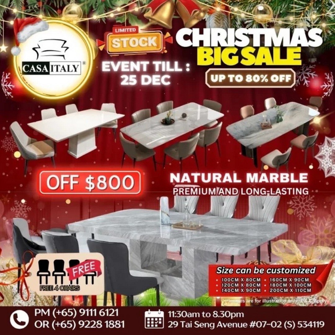 7-1 Now till 25 December 2025: Casa Italy Christmas Big Sale: Up to 80% OFF Sofas, Mattresses, Dining Tables and Wardrobes