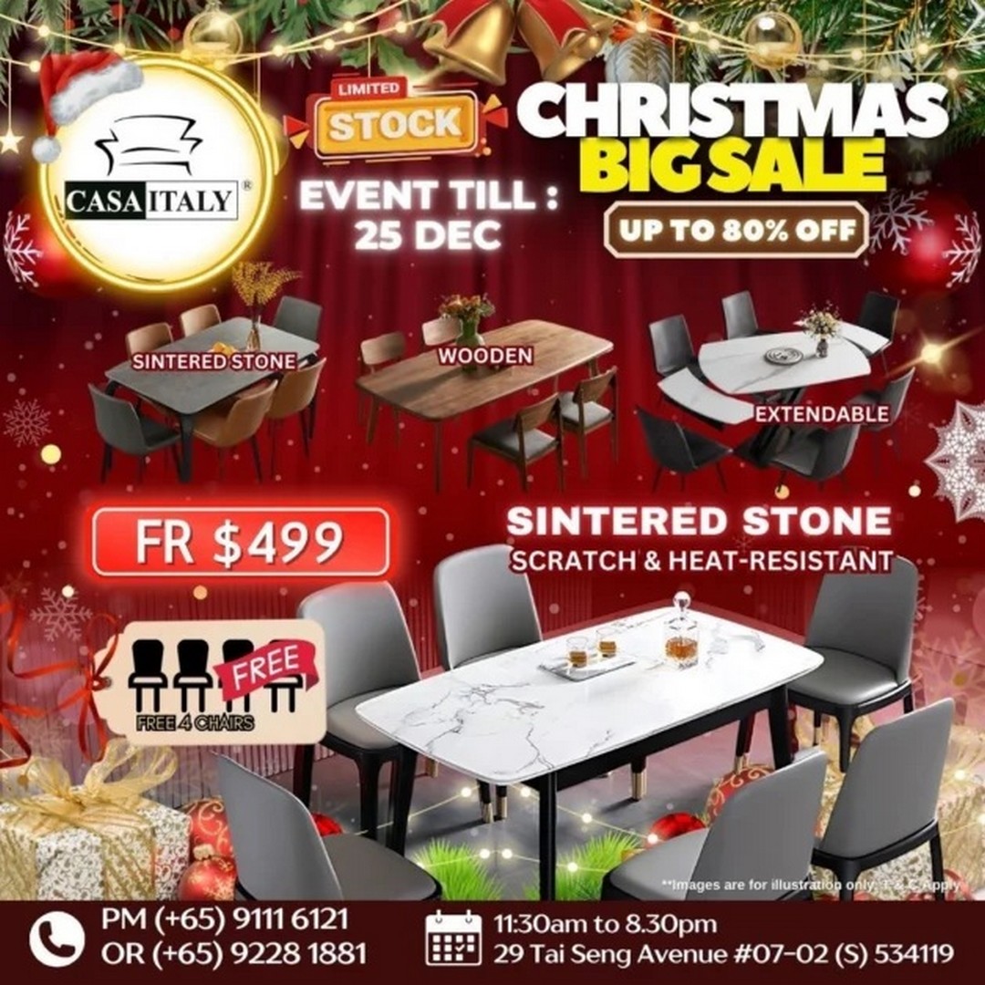 8 Now till 25 December 2025: Casa Italy Christmas Big Sale: Up to 80% OFF Sofas, Mattresses, Dining Tables and Wardrobes