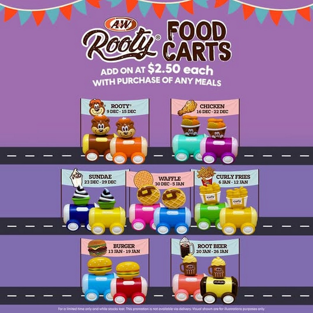 AW-Singapore-Rooty-Food-Carts-Collectibles-Promotion 10 December 2025 onwards: A&W Singapore, Rooty Food Carts Collectibles Promotion, Limited-Time Add-On Deal
