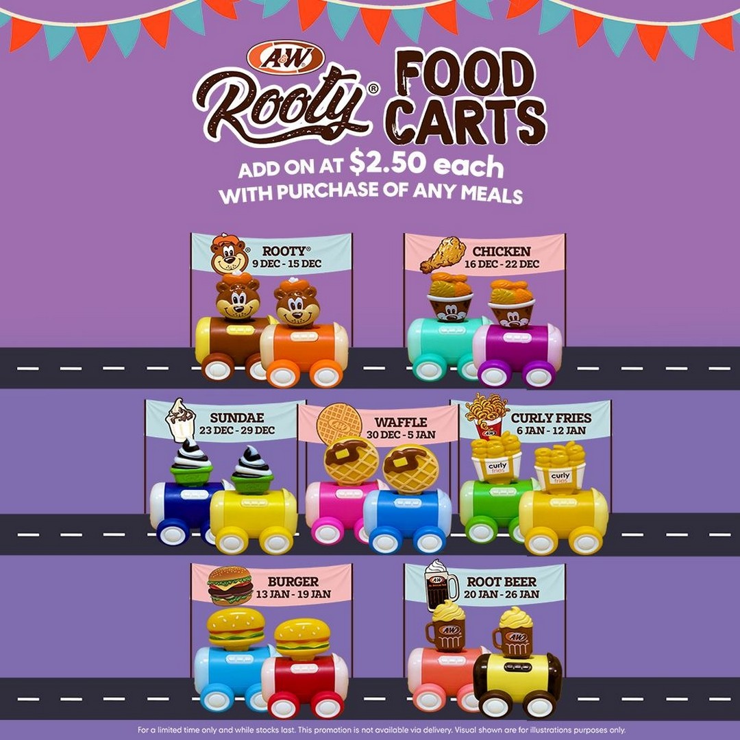 AW-Singapore-Rooty®-Food-Carts-Collectibles-Promotion 9 Dec 2025 – 26 Jan 2026: A&W Singapore: Rooty® Food Carts Collectibles Promotion: Limited-Time Collectible Mini Carts for $2.50