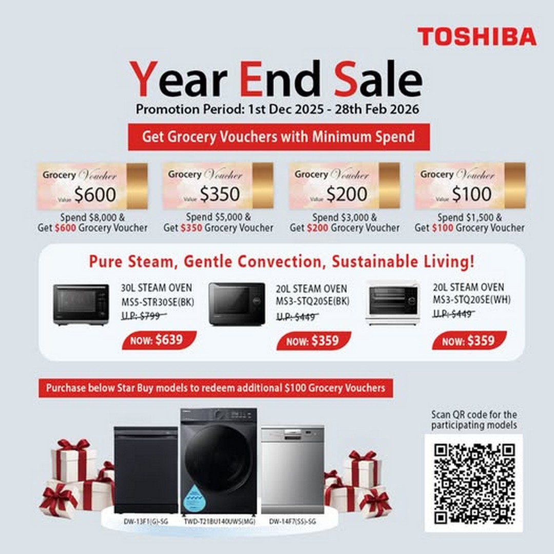 Audio-House-Singapore-Toshiba-Year-End-Sale 1 Dec 2025-28 Feb 2026: Audio House Singapore: Toshiba Year-End Sale: Up to $600 Grocery Vouchers with Star Buy Offers
