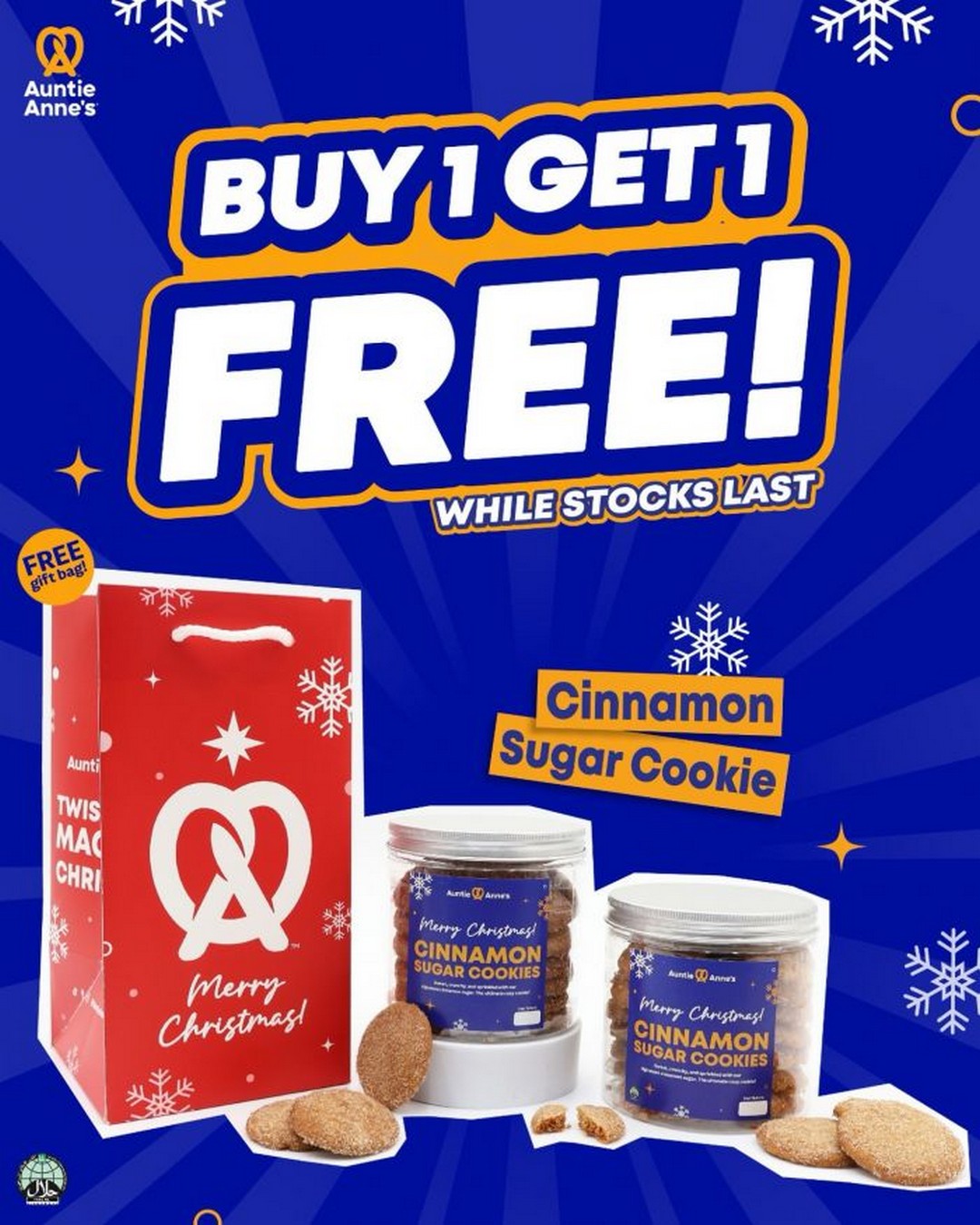 Auntie-Annes-Singapore-Buy-1-Get-1-Free-Cinnamon 17 December 2025 onwards: Auntie Anne’s Singapore: Buy 1 Get 1 Free Cinnamon Sugar Cookies Promotion at All Outlets Islandwide