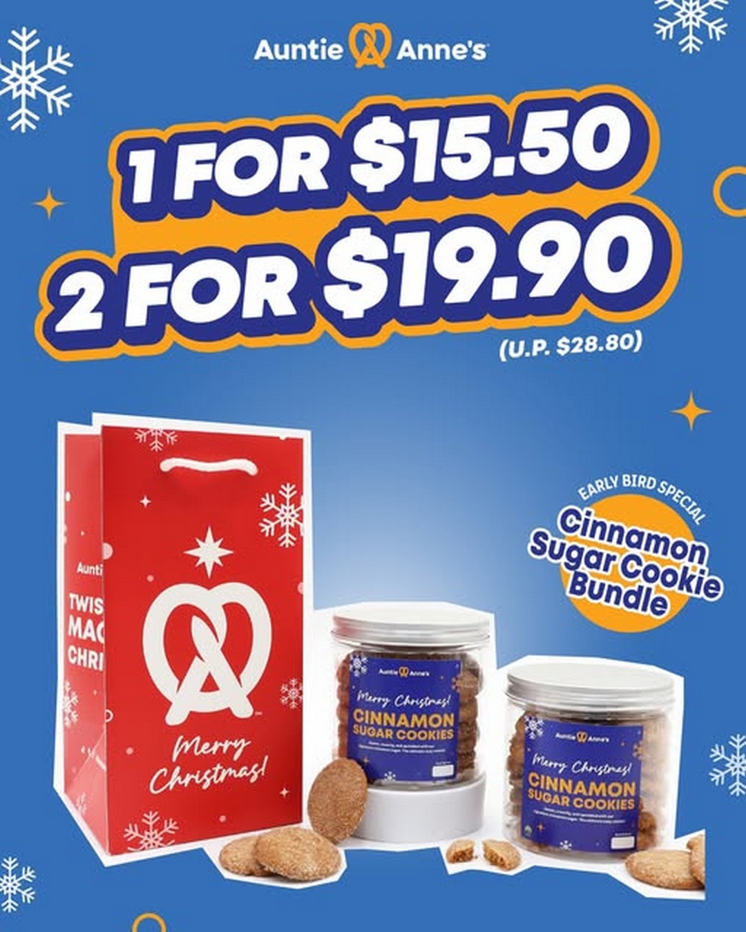 Auntie-Annes-Singapore-Christmas-Cinnamon-Cookie-Promotion 4 December 2025 Onwards: Auntie Anne’s Singapore Christmas Cinnamon Cookie Promotion: Early Bird Special on New Cinnamon Sugar Cookies