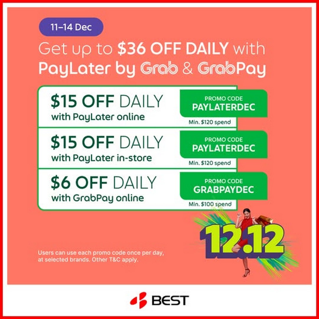 BEST-Denki-Singapore-12.12-Daily-Deals-Promotion 11-14 December 2025: BEST Denki Singapore: 12.12 Daily Deals Promotion: Save up to $36 with PayLater by Grab & GrabPay