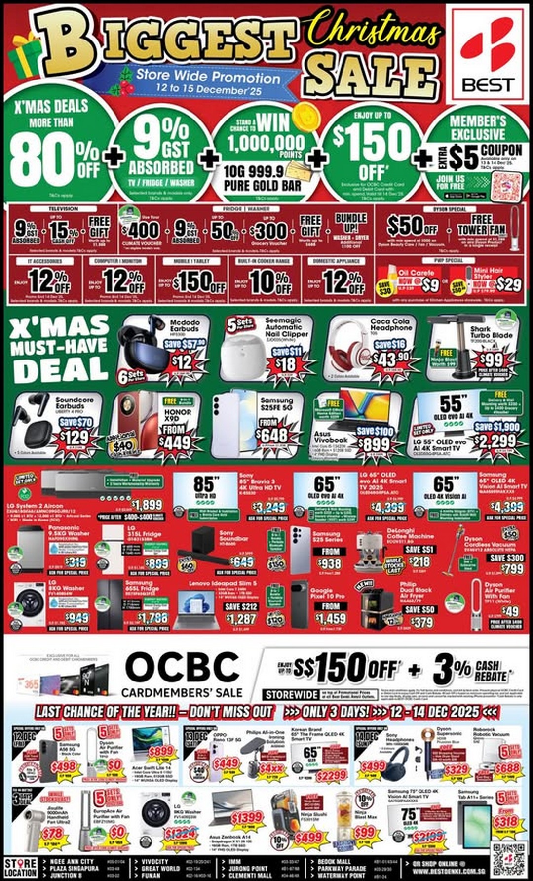 BEST-Denki-Singapore-Biggest-Christmas-Sale 12–15 December 2025: BEST Denki Singapore: Biggest Christmas Sale with Up to 80% Off, GST Absorbed and OCBC Cardmember Deals: Sale Event at Selected BEST Denki Stores