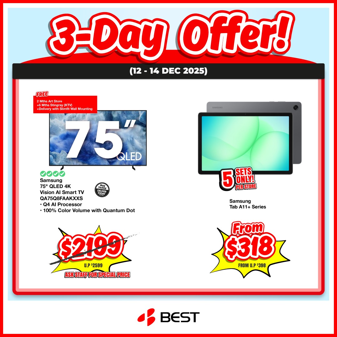 BEST-Denki-Singapore-OCBC-Cardmembers-Storewide-Sale-6 12–14 December 2025: BEST Denki Singapore: OCBC Cardmembers Storewide Sale Promotion with Up to $150 Cash Off, 3% Cash Rebate and Exclusive One-Day Deals