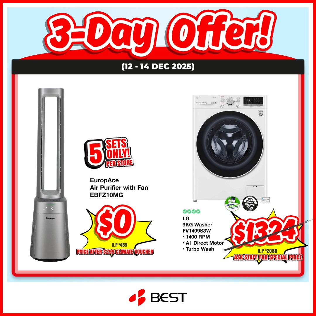 BEST-Denki-Singapore-OCBC-Cardmembers-Storewide-Sale-7 12–14 December 2025: BEST Denki Singapore: OCBC Cardmembers Storewide Sale Promotion with Up to $150 Cash Off, 3% Cash Rebate and Exclusive One-Day Deals