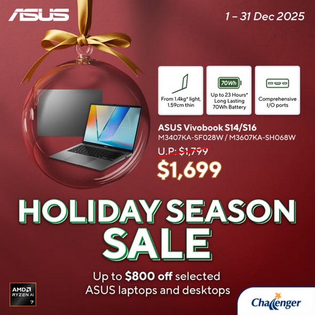Challenger-Singapore-ASUS-Holiday-Season-Sale-1 1-31 December 2025: Challenger Singapore: ASUS Holiday Season Sale – Up to $800 Off Laptops and Desktops