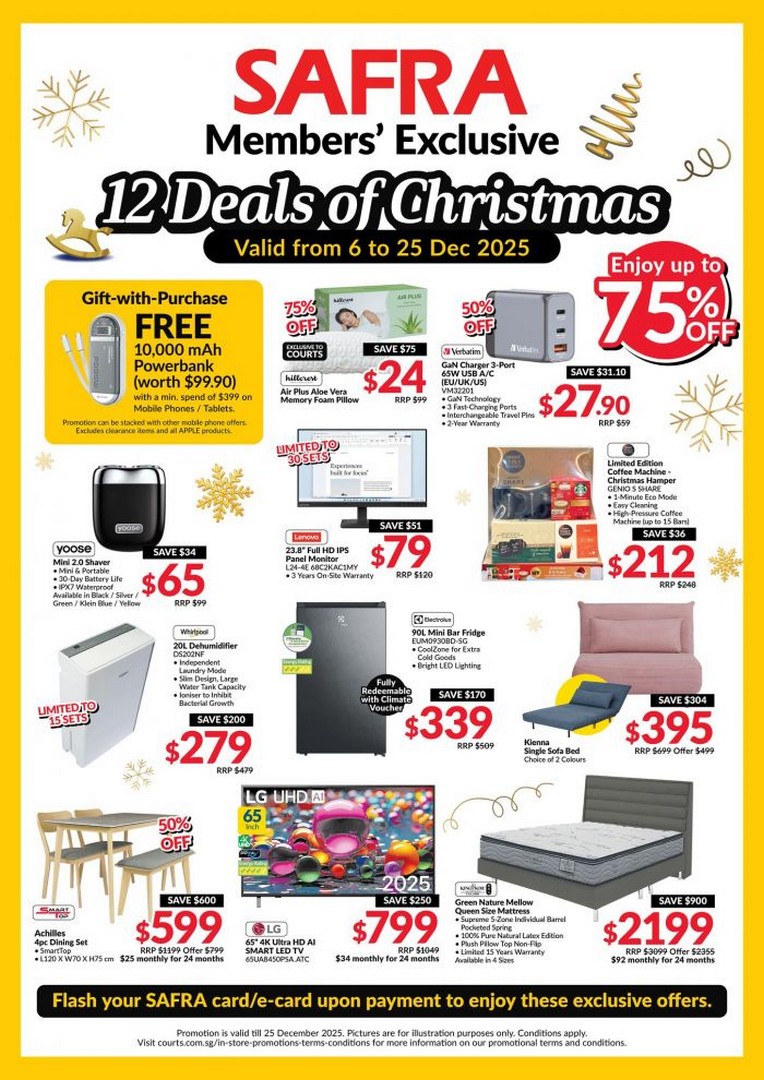 Courts-SAFRA-Members-Christmas-Promotion 6-25 December 2025: Courts SAFRA Members Christmas Promotion: Up to 75% Off Festive Deals on Tech, Home & Lifestyle