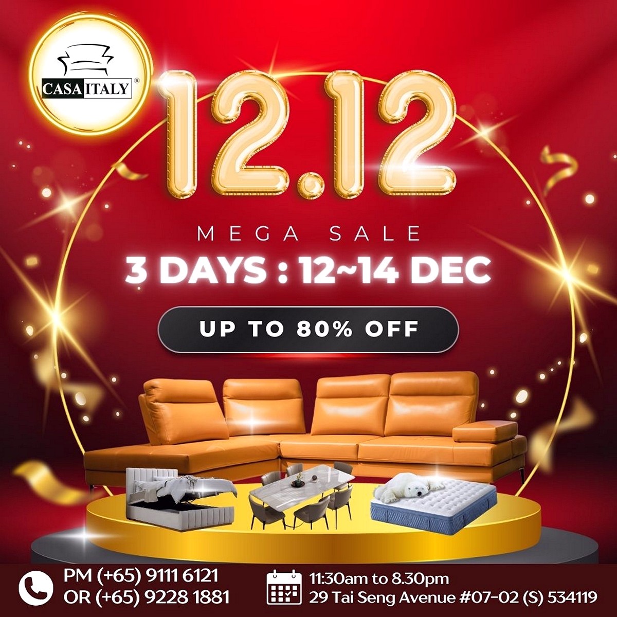IMG-20251208-WA0005 12–14 December 2025: Casa Italy Mega Furniture Sale – Up to 80% OFF + $12 Top-Up Upgrades at Tai Seng Warehouse