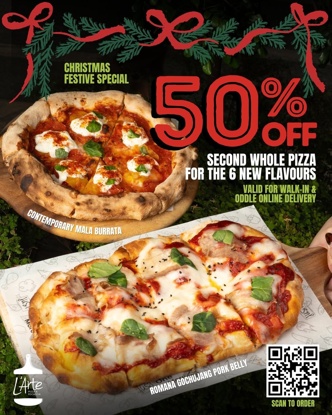 LArte-Pizza-Focaccia-Christmas-Pizza-Promotion 11 December 2025 Onward: L’Arte Pizza & Focaccia: Christmas Pizza Promotion: 50% Off Second Pizza