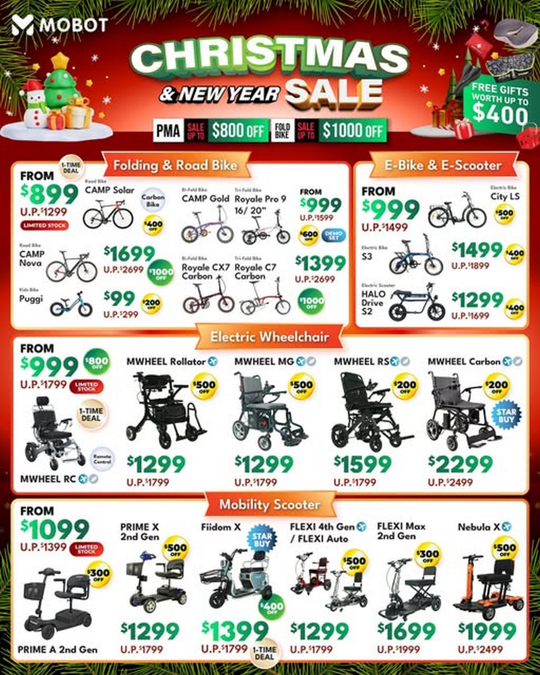 MOBOT-Singapore-Festive-XMAS-New-Year-Sale 1-31 December 2025: MOBOT Singapore: Festive XMAS & New Year Sale on PMA, E-Bikes, E-Scooters, and Bicycles