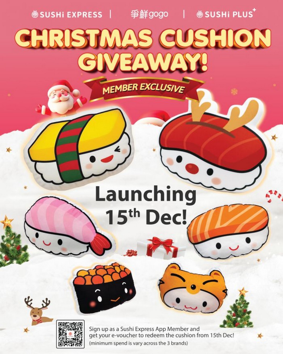 Sushi-Express-Group-Members-Only-Christmas-Cushion-Redemption 15–31 December 2025: Sushi Express Group: Members-Only Christmas Cushion Redemption