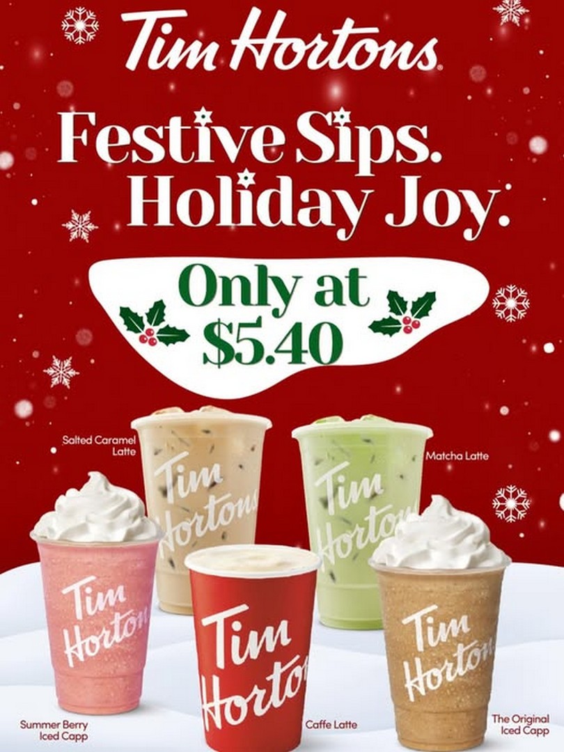 Tim-Hortons-Singapore-Festive-Seasonal-Pricing Now till 31 December 2025: Tim Hortons Singapore Festive Seasonal Pricing: Limited-Time Holiday Promotion at Selected Outlets