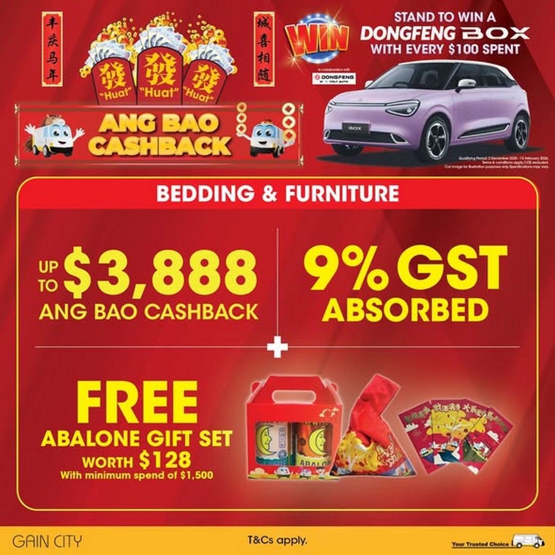 Gain-City-Ang-Bao-Cashback-Promotion-1-2 19 January 2026 onwards: Gain City Ang Bao Cashback Promotion – Save Big on Home Appliances, Absorbed GST and Win a Car at Sungei Kadut & Online