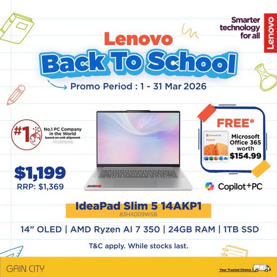 Gain-City-Back-to-School-Promotion 1-31 March 2026: Gain City: Back-to-School Promotion: Buy Lenovo Laptops Above $1,599 and Receive Free Microsoft 365