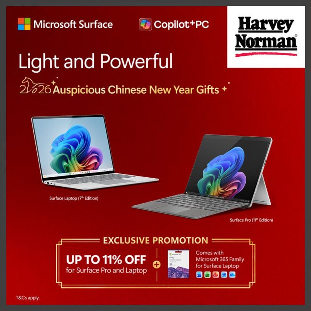 Harvey-Norman-Singapore-Up-to-11-OFF-Microsoft-Surface-Pro 27 January 2026 onwards: Harvey Norman Singapore: Up to 11% OFF Microsoft Surface Pro & Surface Laptop Chinese New Year Promotion, Including Software Bundle at Selected Stores and Online
