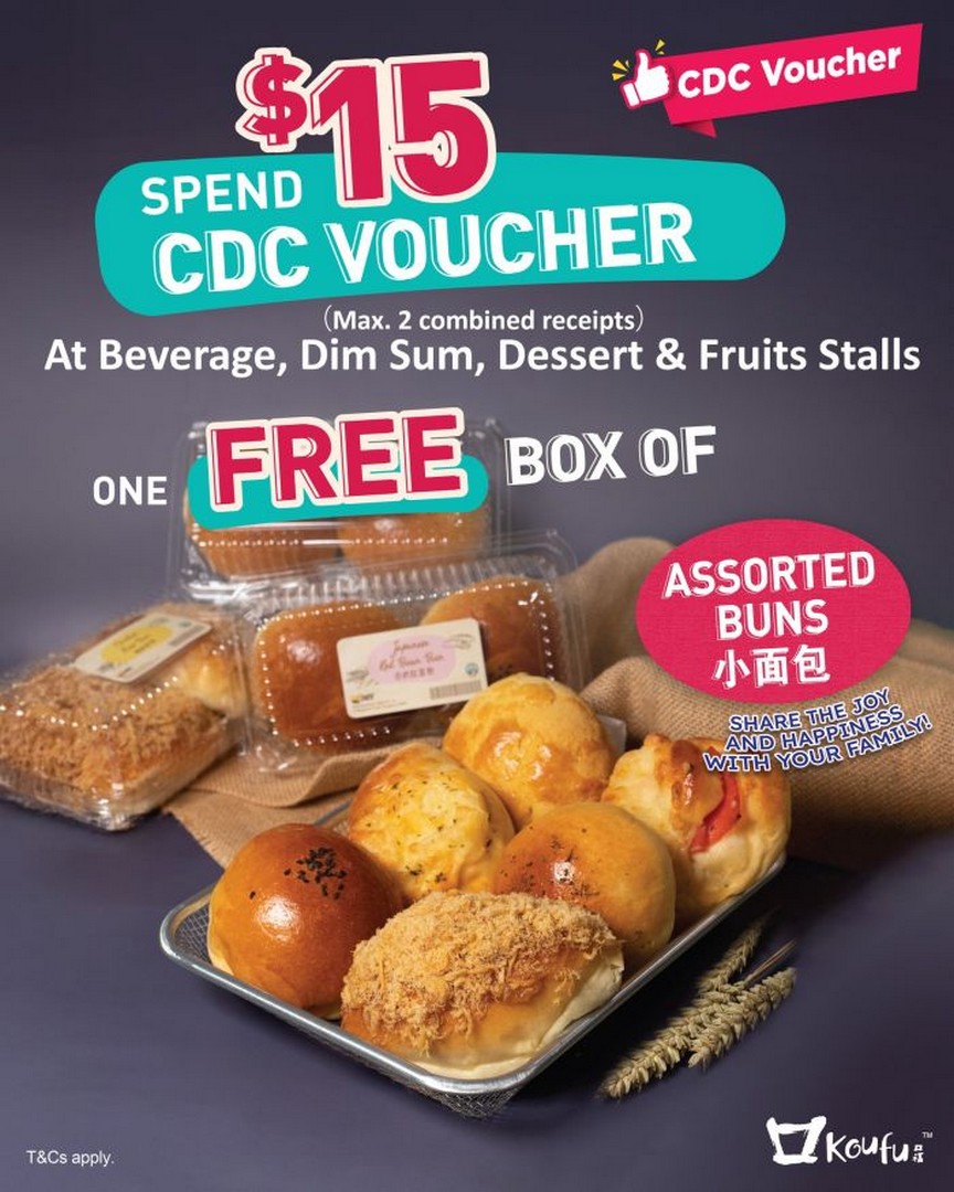 Koufu-CDC-Voucher-Promotion-Free-Box-of-Assorted-Buns 5 January 2026 Onward: Koufu CDC Voucher Promotion: Free Box of Assorted Buns with Minimum Spend