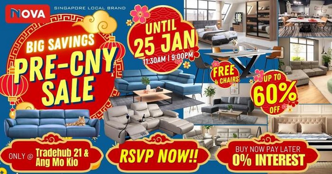 Nova-Furnishing-Big-Savings-Pre-CNY-Furniture-Sale Now till 25 January 2026: Nova Furnishing: Big Savings Pre-CNY Furniture Sale with Up to 60% OFF and 0% Instalment Plans
