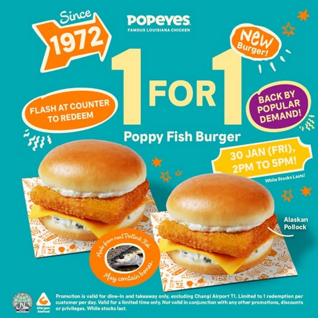 30 January 2026: Popeyes Singapore: Flash 1-for-1 Poppy Fish Burger ...