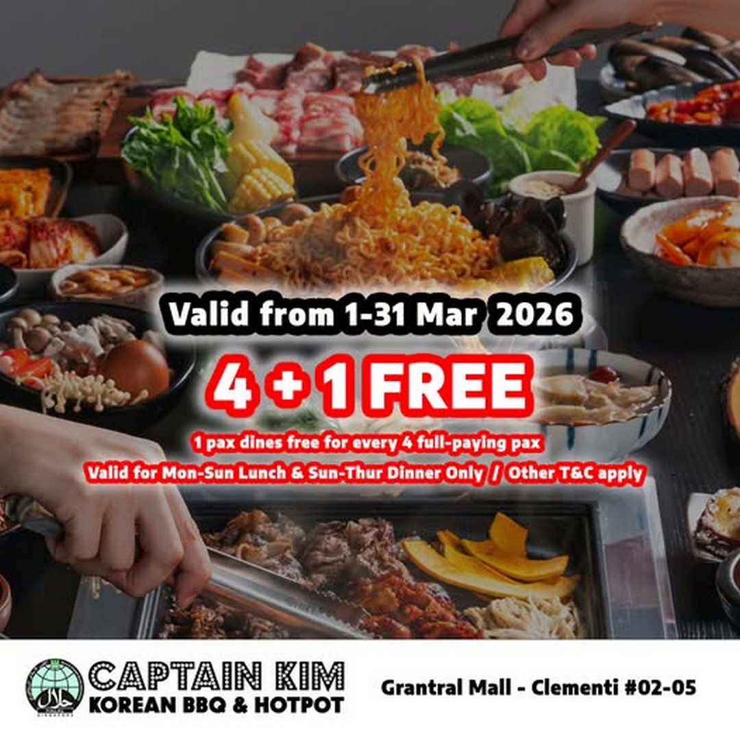 Captain-Kim-Korean-BBQ-Hotpot-Halal 1–31 March 2026: Captain Kim Korean BBQ & Hotpot (Halal): 4PLUS1 Free Buffet Promotion & Giveaway at Grantral Mall Clementi