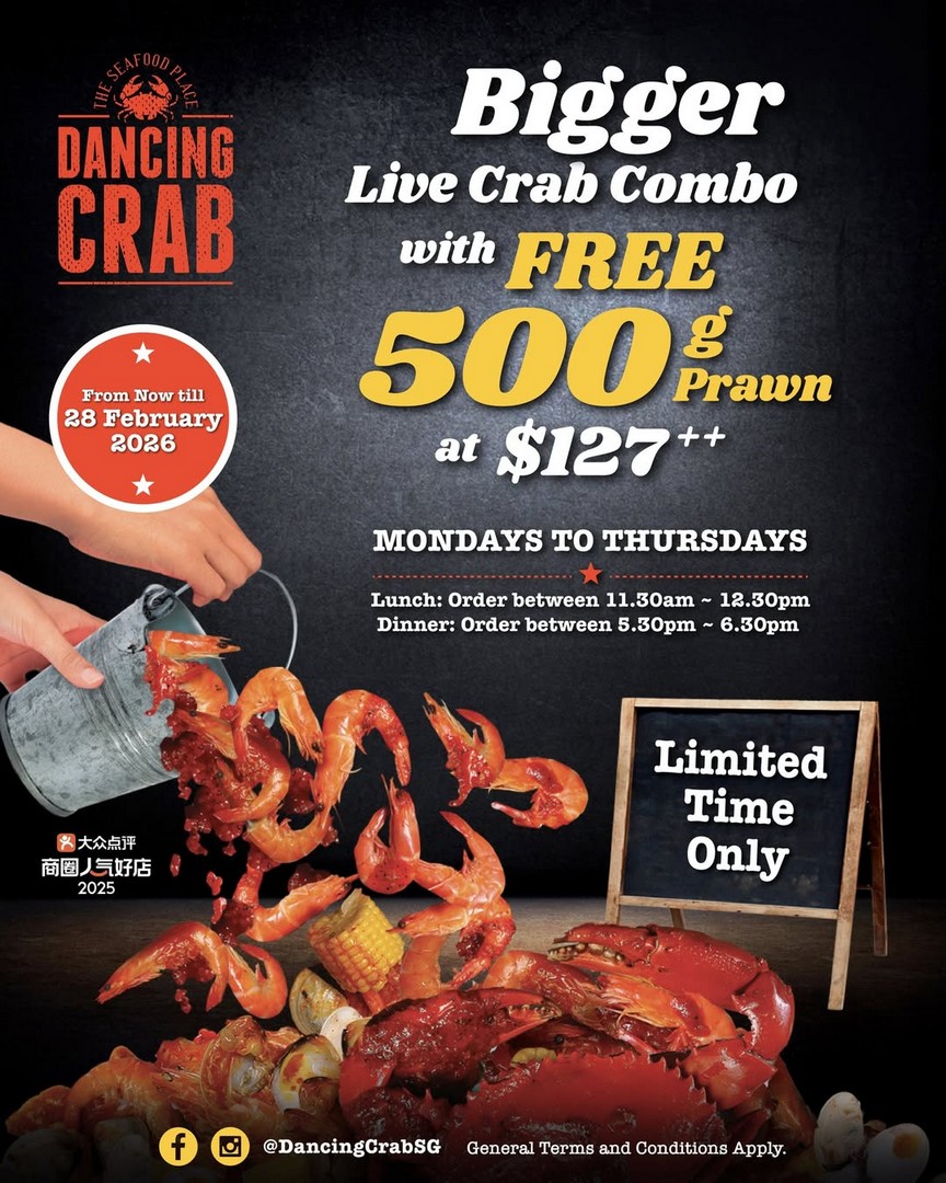 Dancing-Crab-2.2-Crab-Combo-Promotion-with-Free-500g-Prawns 2-28 February 2026: Dancing Crab: 2.2 Crab Combo Promotion with Free 500g Prawns