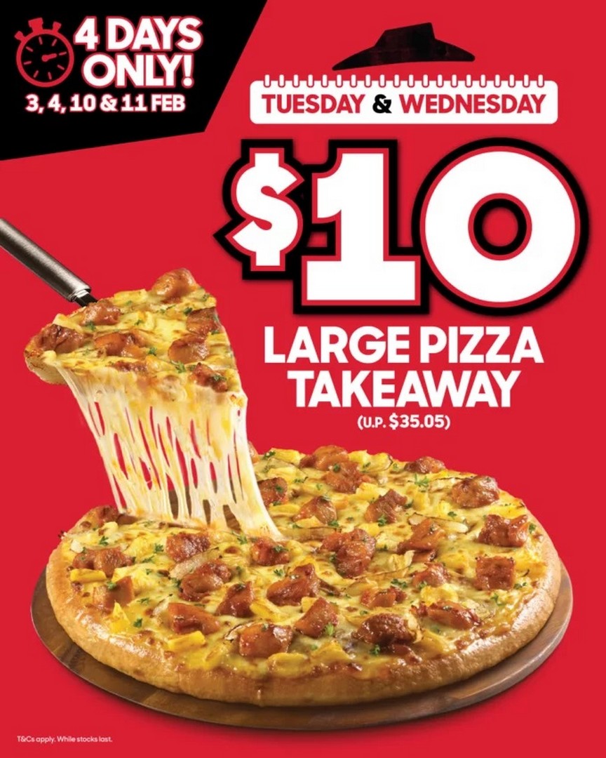 Pizza-Hut-Singapore-10-Large-Pizza-Takeaway-Promotion 3–11 February 2026: Pizza Hut Singapore $10 Large Pizza Takeaway Promotion for Tuesdays and Wednesdays – Midweek Value Pizza Deal for Self-Collection