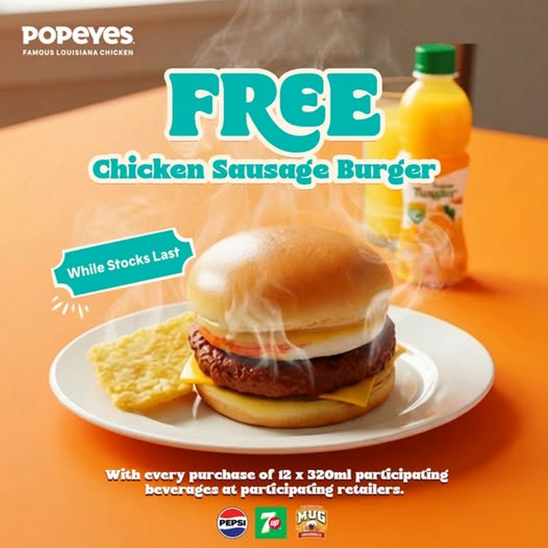 Popeyes-Singapore-Free-Chicken-Sausage-Burger-with-12-Drink-Purchase Now till 24 February 2026: Popeyes Singapore: Free Chicken Sausage Burger with 12-Drink Purchase Promotion