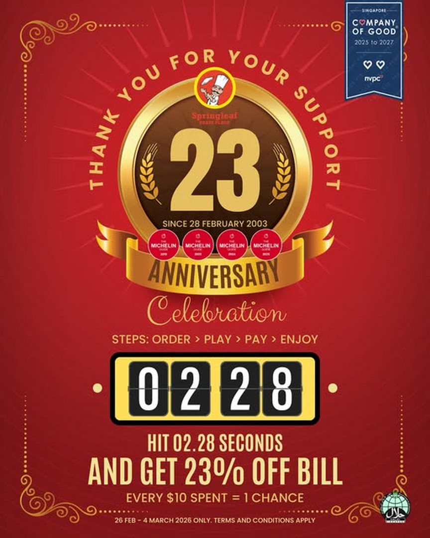 Springleaf-Prata-Place-23rd-Anniversary-In-Store-Timer-Game-Promotion 26 February–4 March 2026: Springleaf Prata Place 23rd Anniversary In-Store Timer Game Promotion – Enjoy 23% Off Your Total Bill When You Hit 02.28 Seconds (Limited-Time Celebration Sale in Singapore)