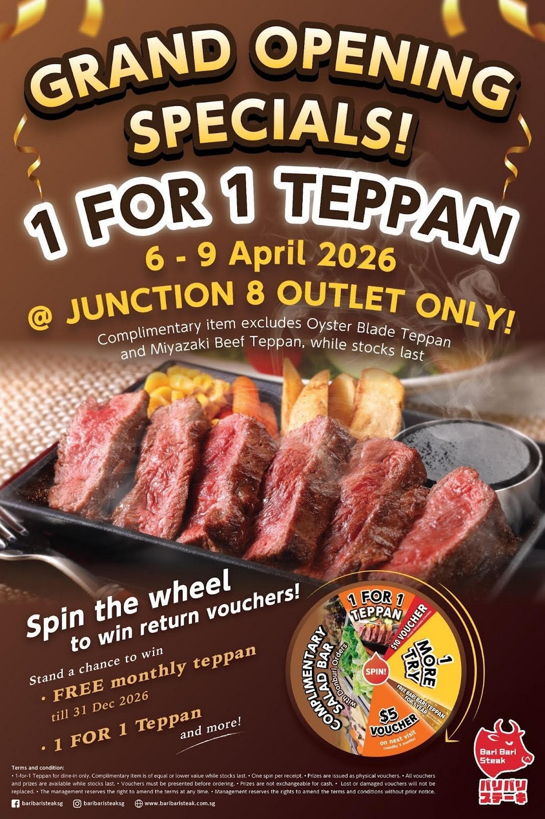 Bari-Bari-Steak-1-for-1-Teppan-Opening-Promotion 6–9 April 2026: Bari Bari Steak 1-for-1 Teppan Opening Promotion at Junction 8 Singapore