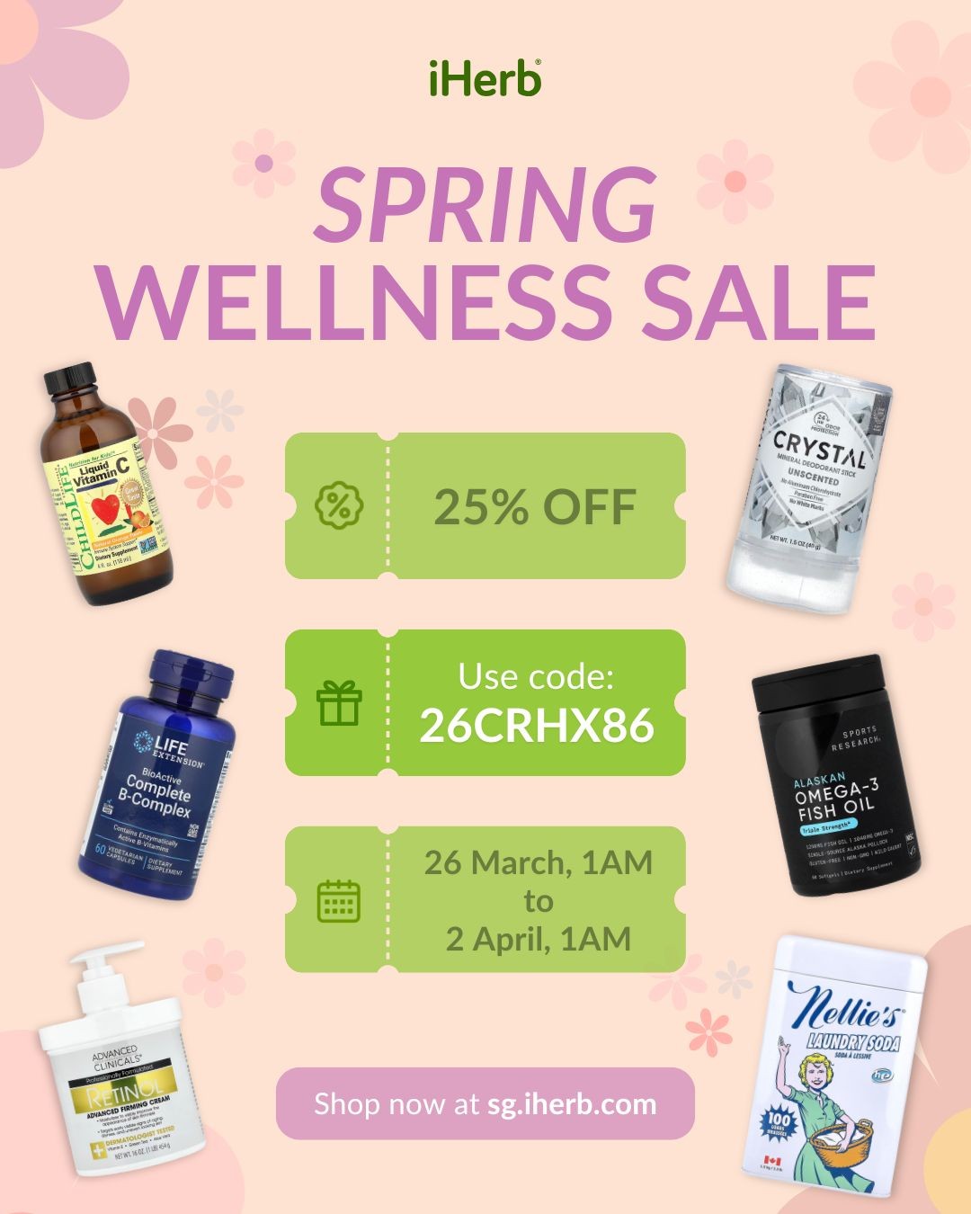 iHerb-Spring-Wellness-Sale 26 March-2 April 2026: iHerb: Spring Wellness Sale: 25% Off Favourite Products