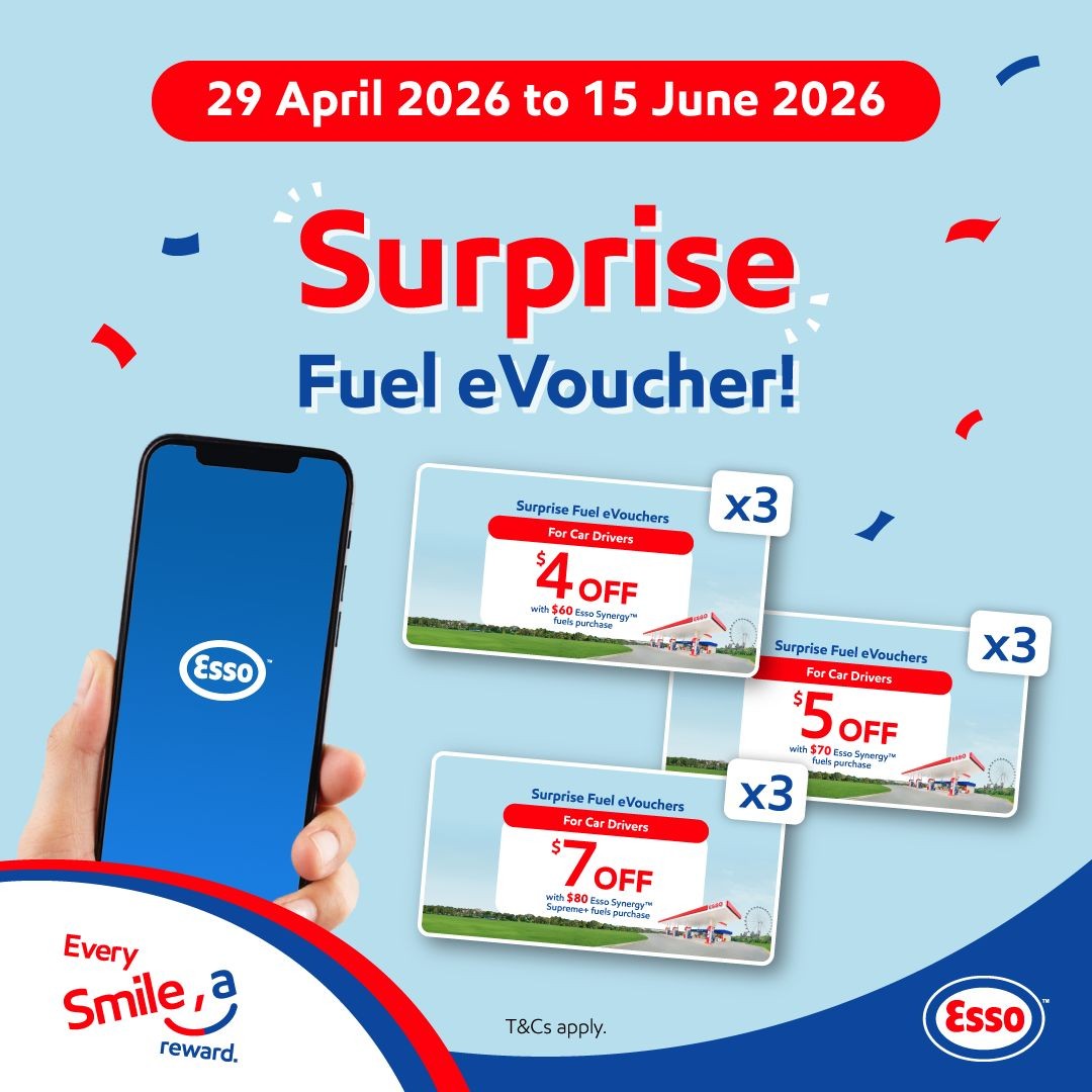 Esso-Singapore-Fuel-eVoucher-Promotion 29 April – 15 June 2026: Esso Singapore Fuel eVoucher Promotion – Save Up to $7 on Petrol with Esso App Deals Across Singapore