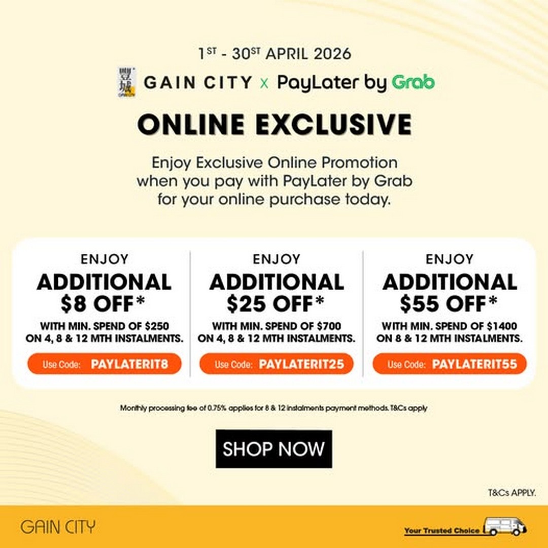 Gain-City-PayLater-by-Grab-Promotion 1-30 April 2026: Gain City: PayLater by Grab Promotion: Extra Savings on Electronics