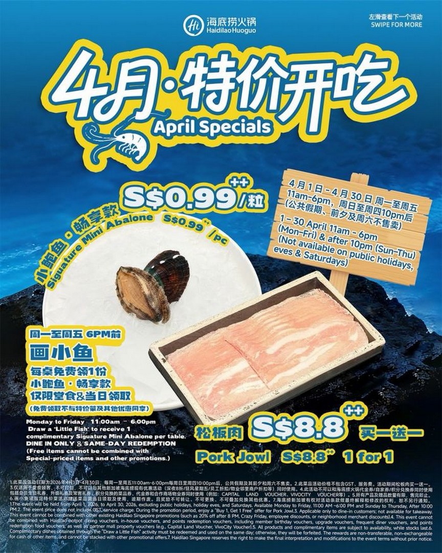 Haidilao-Singapore-April-Specials-Promotion-1 1–30 April 2026: Haidilao Singapore April Specials Promotion – Free Mini Abalone & 1-for-1 Pork Jowl Dining Deal with Limited-Time Discounts