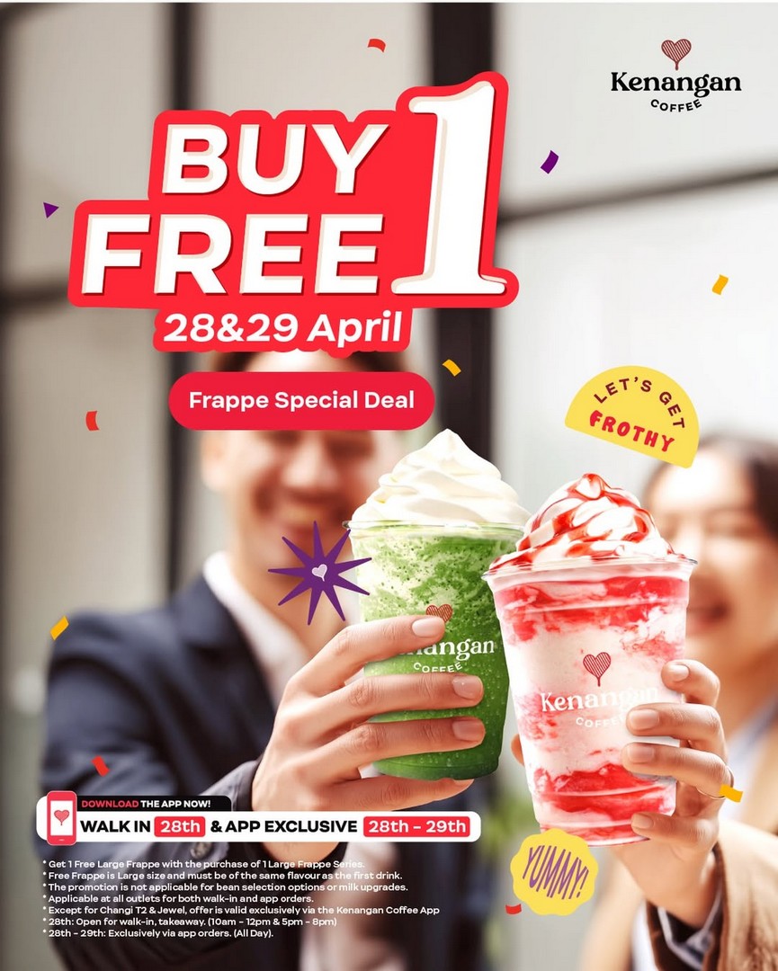 Kenangan-Coffee-Singapore-Buy-1-Free-1-Frappe-Promoti 28–29 April 2026: Kenangan Coffee Singapore Buy 1 Free 1 Frappe Promotion – 2 Days Only Large Size Frappe Deal Across Multiple Outlets