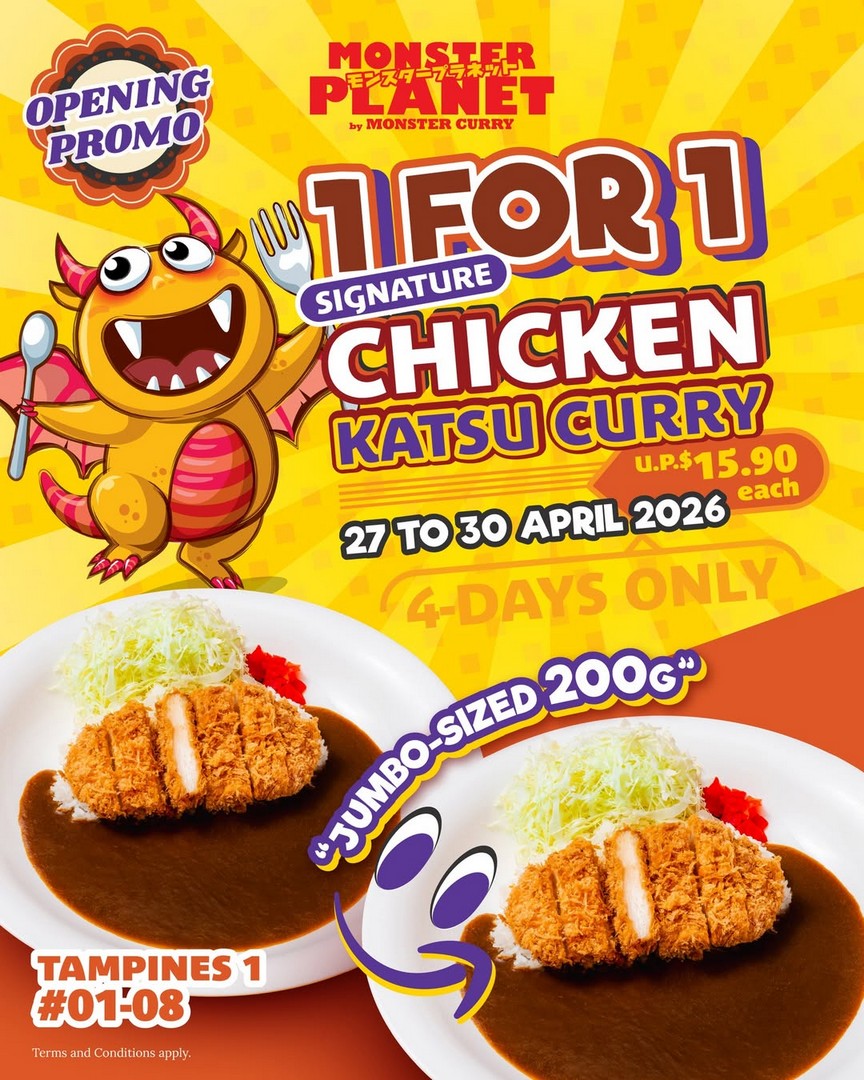 Monster-Planet-Tampines-1-1-for-1-Chicken-Katsu-Curry-Promotion 27-30 April 2026: Monster Planet Tampines 1, 1-for-1 Chicken Katsu Curry Promotion: Limited 4-Day Dine-In Curry Deal in Singapore