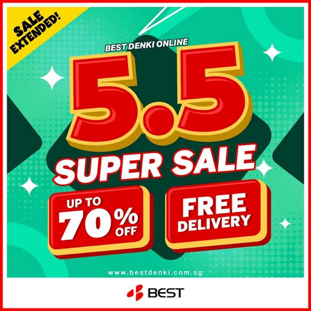 BEST-Denki-Singapore-Online-5.5-Super-Sale 5 May 2026 onwards: BEST Denki Singapore Online 5.5 Super Sale Extended – Extra Savings Up to 12% Off with Minimum $155 Spend on Selected Electronics and Home Appliances