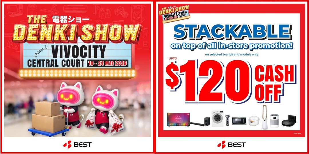Best-Denki-VivoCity-Electronics-Promotion-with-Up-to-120-Cash-Of 18-24 May 2026: Best Denki VivoCity Electronics Promotion with Up to $120 Cash Off on Selected Brands and Models at VivoCity Central Court Singapore