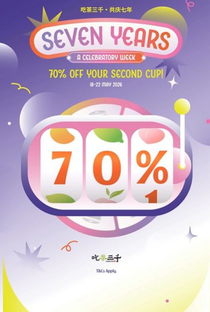 CHICHA-San-Chen-7th-Anniversary-Promotion-70-Off-Second-Cup-Bubble-Tea 18–22 May 2026: CHICHA San Chen 7th Anniversary Promotion, 70% Off Second Cup Bubble Tea Deal Across Singapore Stores