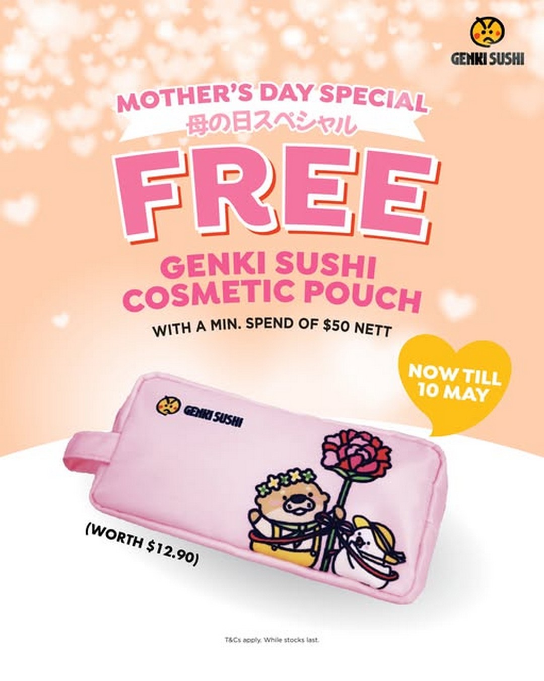Genki-Sushi-Singapore-Mothers-Day-Promotion Now till 10 May 2026: Genki Sushi Singapore Mother’s Day Promotion: Free Cosmetic Pouch with $50 Spend Dine-In Giveaway Offer