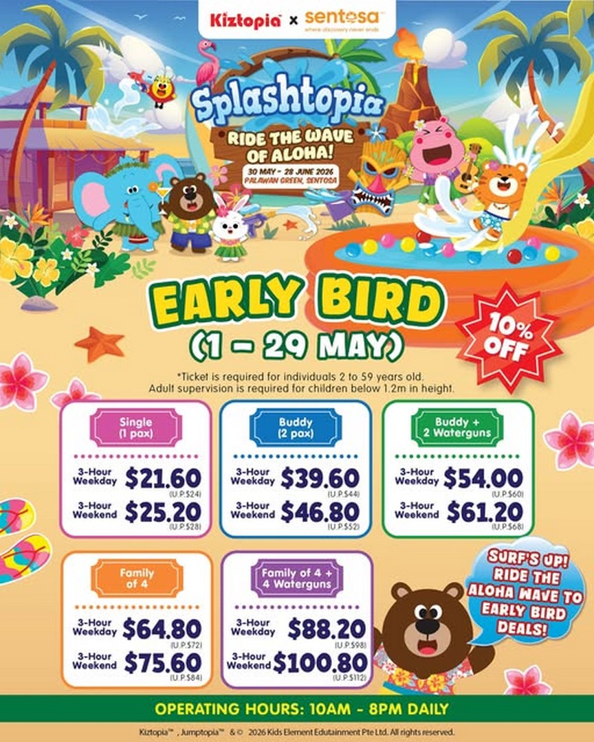 Kiztopia-Singapore-Splashtopia-2026-Early-Bird-10-Off 30 May–28 June 2026: Kiztopia Singapore Splashtopia 2026 Early Bird 10% Off Water Play Promotion at Sentosa Palawan Green