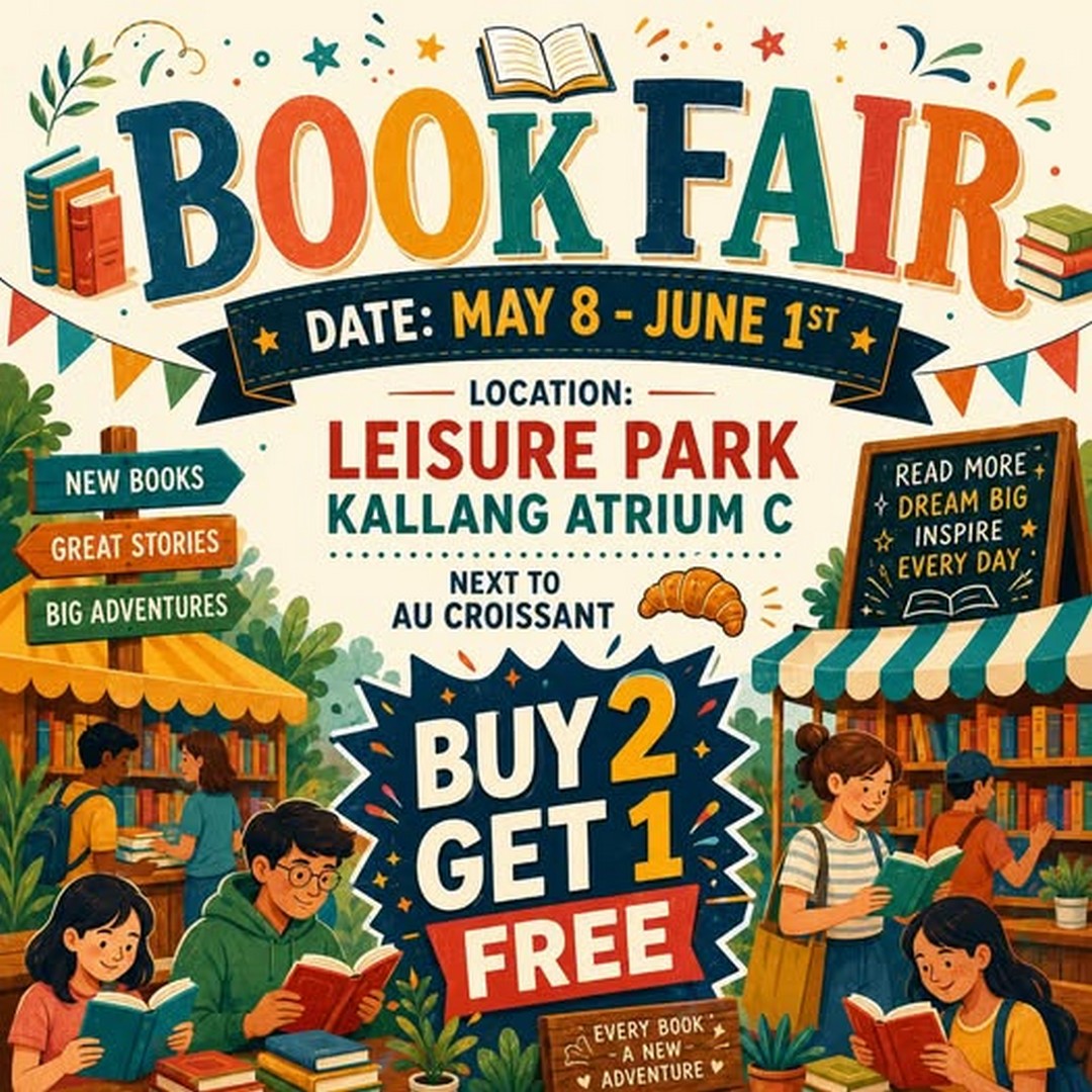 Leisure-Park-Kallang-Book-Fair-Promotion 8 May – 1 June 2026: Leisure Park Kallang Book Fair Promotion: Buy 2 Get 1 Free Book Sale at Atrium C, A Budget-Friendly Reading Event in Singapore