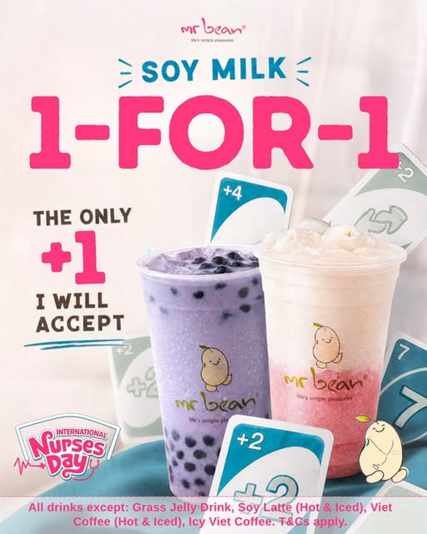 Mr-Bean-Singapore-Buy-1-Get-1-Free-Soy-Drink-Promotion 11-12 May 2026: Mr Bean Singapore, Buy 1 Get 1 Free Soy Drink Promotion for International Nurses Day Healthcare Appreciation Deal