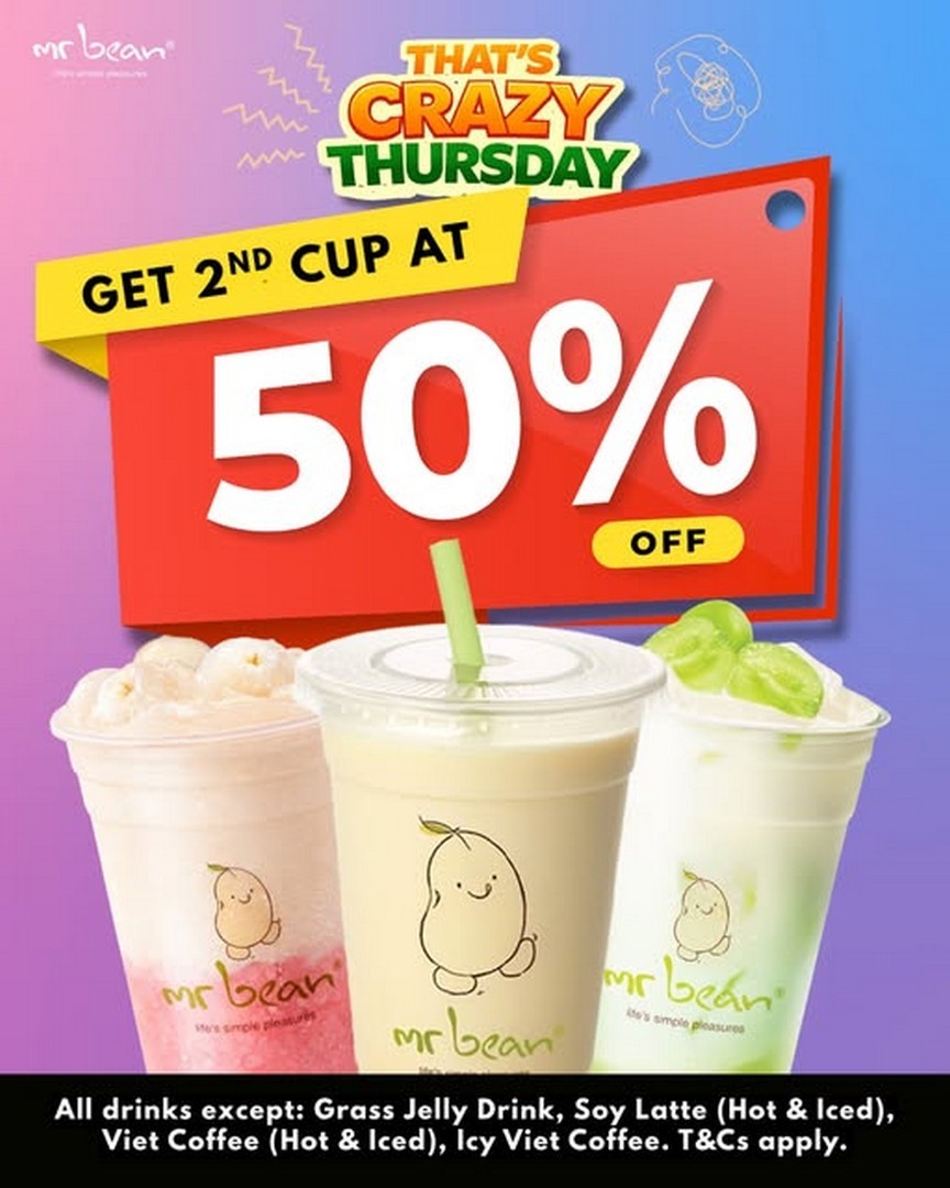 Mr-Bean-Singapore-Crazy-Thursday-50-OFF-Soy-Drinks-Promotion 21 May 2026 onwards: Mr Bean Singapore Crazy Thursday 50% OFF Soy Drinks Promotion